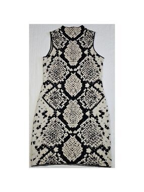 Tahari Mock-Neck Gold Metallic Reptile Print Sweater Dress